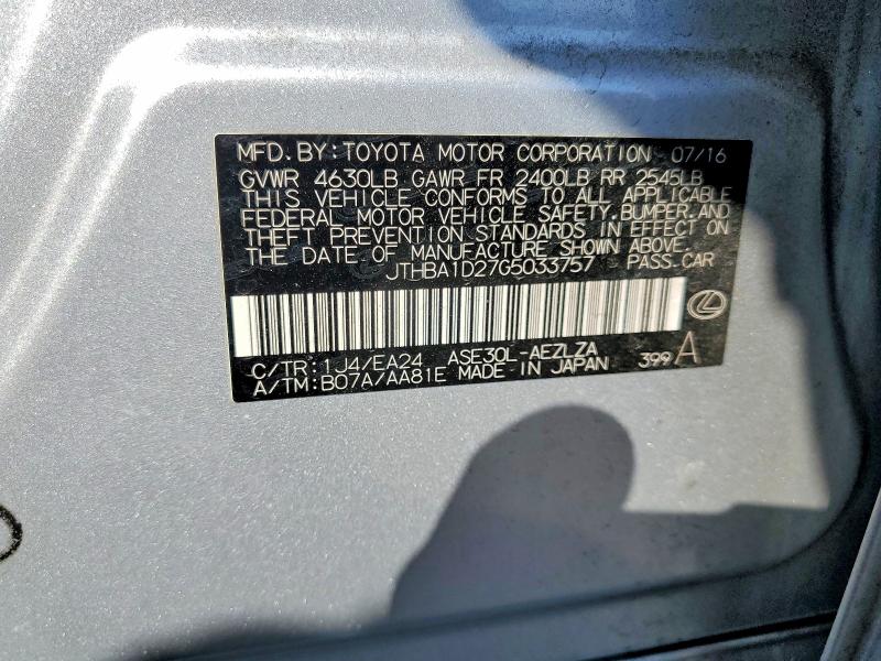 Продаж на аукціоні авто 2016 Lexus Is, vin: JTHBA1D27G5033757, номер лоту: 52331506