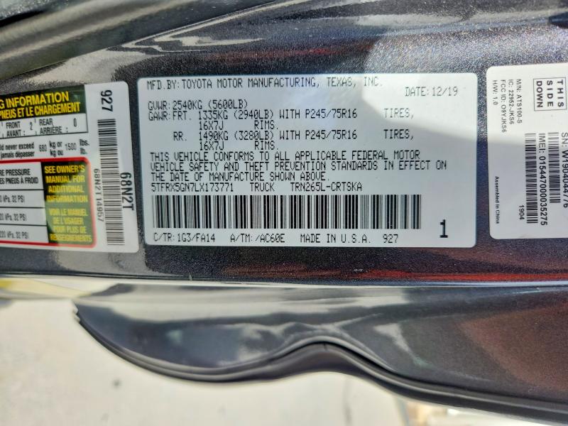 55245916 :رقم المزاد ، 5TFRX5GN7LX173771 vin ، 2020 Toyota Tacoma مزاد بيع
