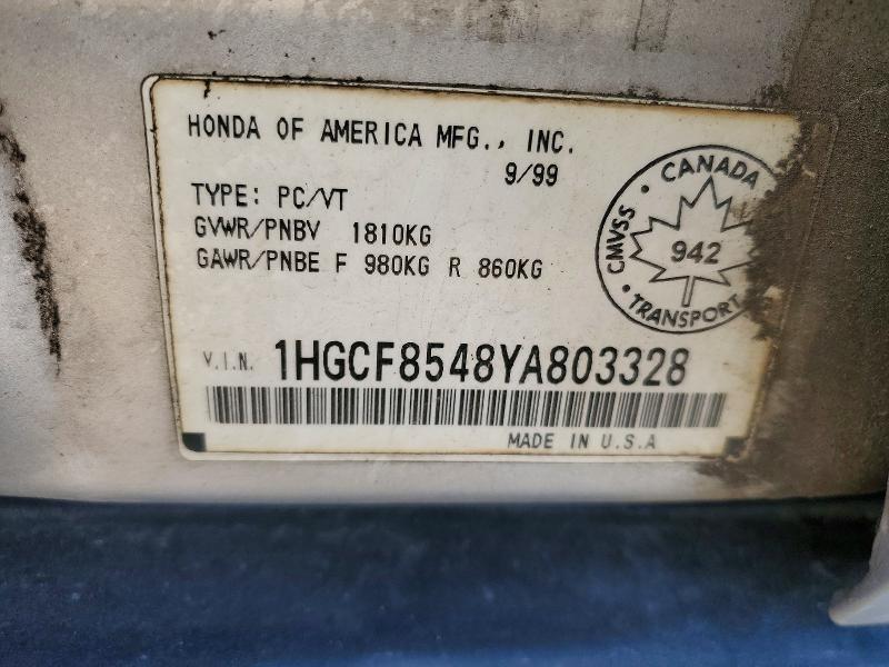 Aukcja sprzedaży 2000 Honda Accord, vin: 1HGCF8548YA803328, numer aukcji: 52345506