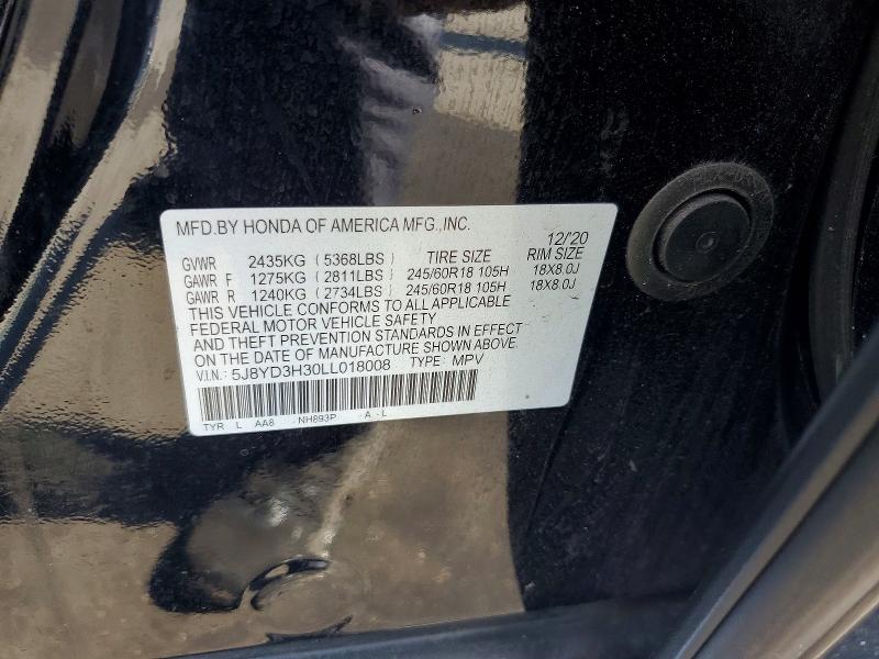 51433536 :رقم المزاد ، 5J8YD3H30LL018008 vin ، 2020 Acura Mdx مزاد بيع