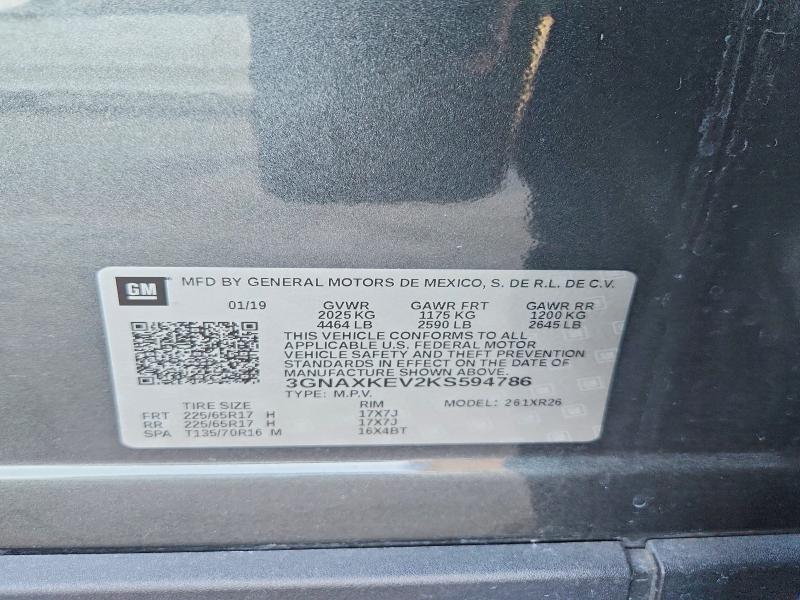 2019 Chevrolet Equinox მანქანა იყიდება აუქციონზე, vin: 3GNAXKEV2KS594786, აუქციონის ნომერი: 54678616