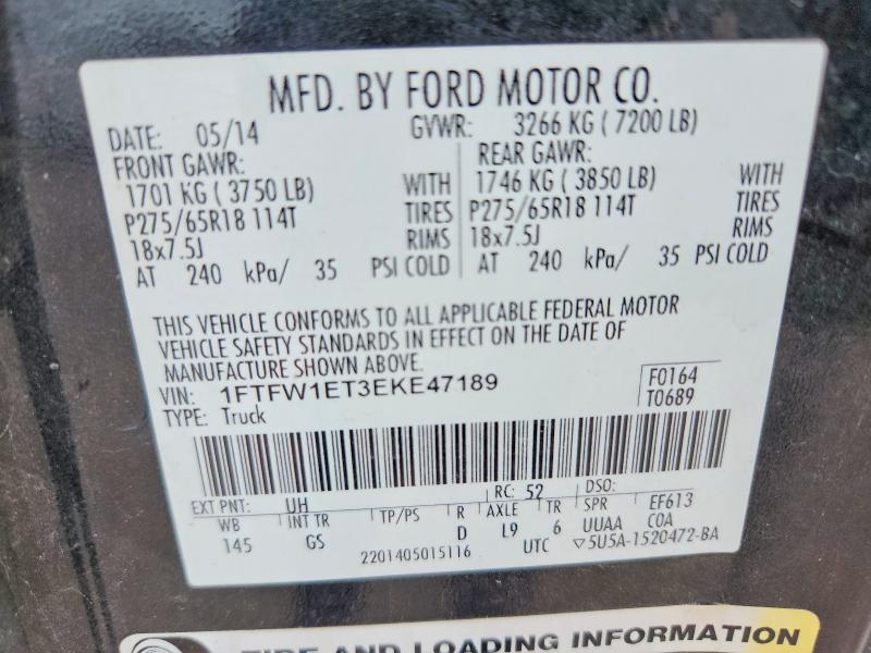 Aukcja sprzedaży 2014 Ford F150, vin: 1FTFW1ET3EKE47189, numer aukcji: 53424206
