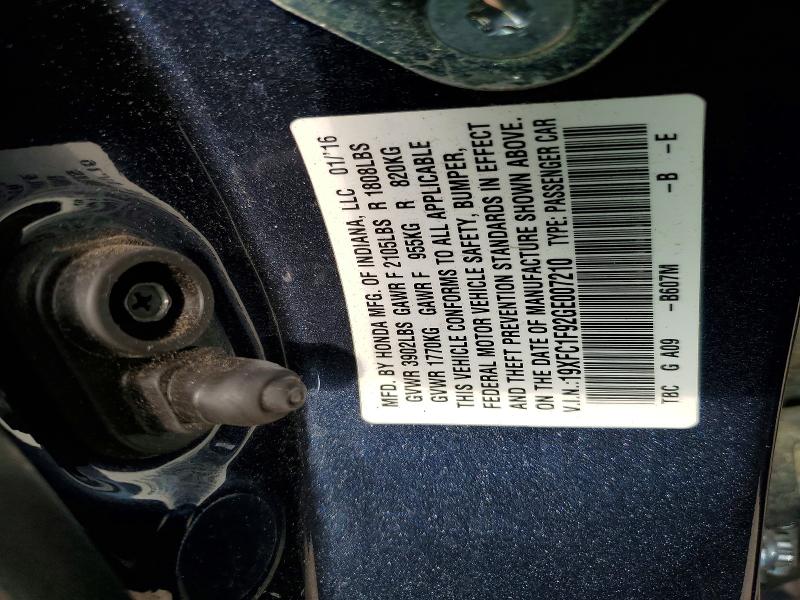 54967486 :رقم المزاد ، 19XFC1F92GE007210 vin ، 2016 Honda Civic مزاد بيع