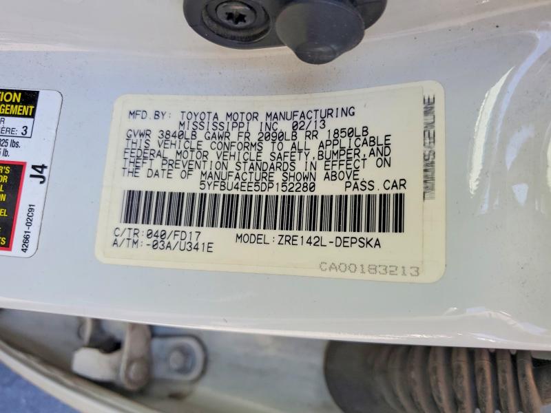 2013 Toyota Corolla მანქანა იყიდება აუქციონზე, vin: 5YFBU4EE5DP152280, აუქციონის ნომერი: 53670696