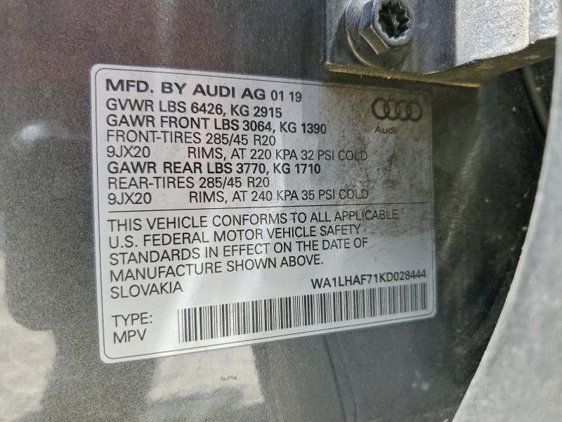 Aukcja sprzedaży 2019 Audi Q7, vin: WA1LHAF71KD028444, numer aukcji: 52316636