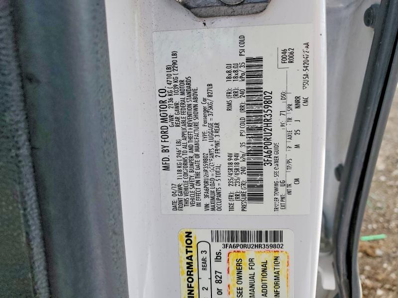 2017 Ford Fusion მანქანა იყიდება აუქციონზე, vin: 3FA6P0RU2HR359802, აუქციონის ნომერი: 51918386