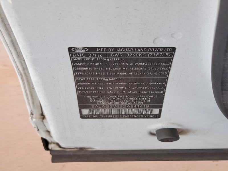 Aukcja sprzedaży 2016 Land Rover Lr4, vin: SALAG2V62GA841419, numer aukcji: 55642746