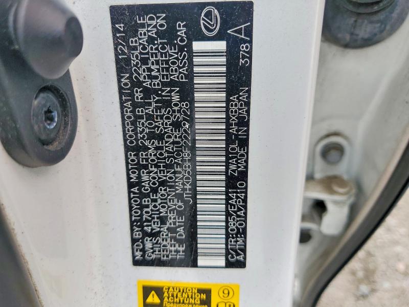 Aukcja sprzedaży 2015 Lexus Ct, vin: JTHKD5BH8F2229728, numer aukcji: 54878896
