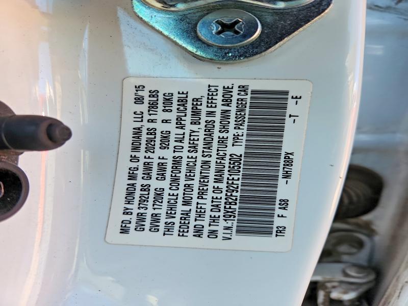Продажа на аукционе авто 2015 Honda Civic, vin: 19XFB2F92FE105502, номер лота: 52338956