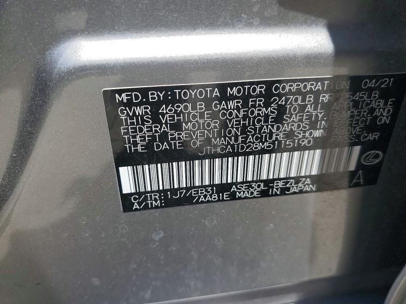 2021 Lexus Is მანქანა იყიდება აუქციონზე, vin: JTHCA1D28M5115190, აუქციონის ნომერი: 53468916