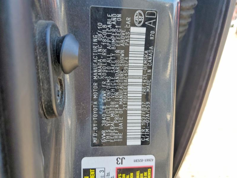 Продажа на аукционе авто 2010 Toyota Corolla, vin: 2T1BU4EE0AC459674, номер лота: 53951866