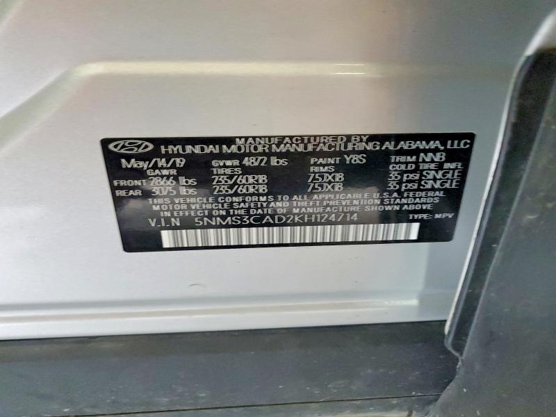 Продаж на аукціоні авто 2019 Hyundai Santa Fe, vin: 5NMS3CAD2KH124714, номер лоту: 54170706