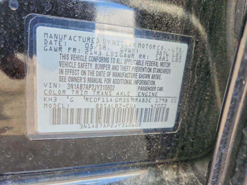 54162876 :رقم المزاد ، 3N1AB7AP2JY310602 vin ، 2018 Nissan Sentra مزاد بيع