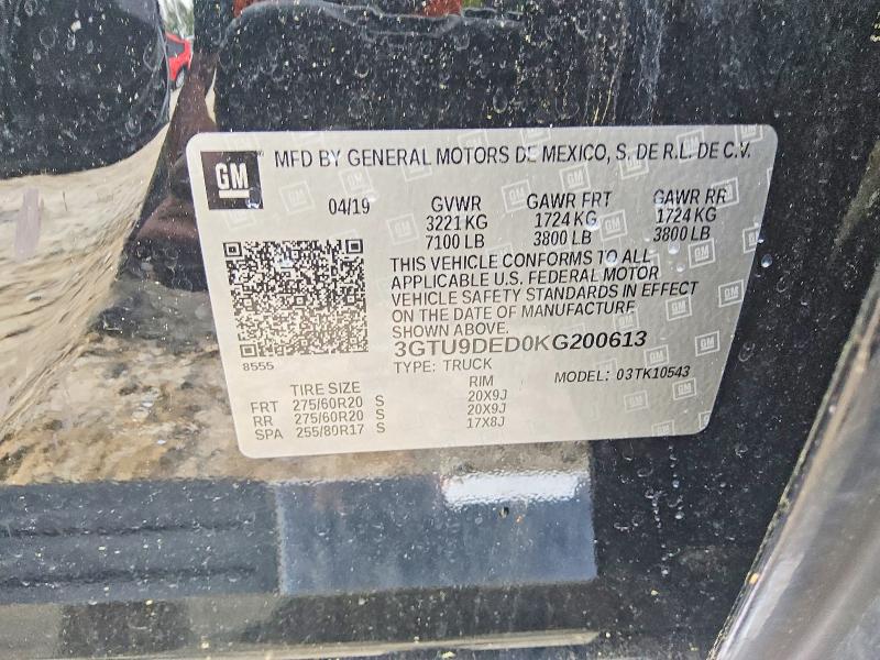 Aukcja sprzedaży 2019 Gmc Sierra, vin: 3GTU9DED0KG200613, numer aukcji: 52688006