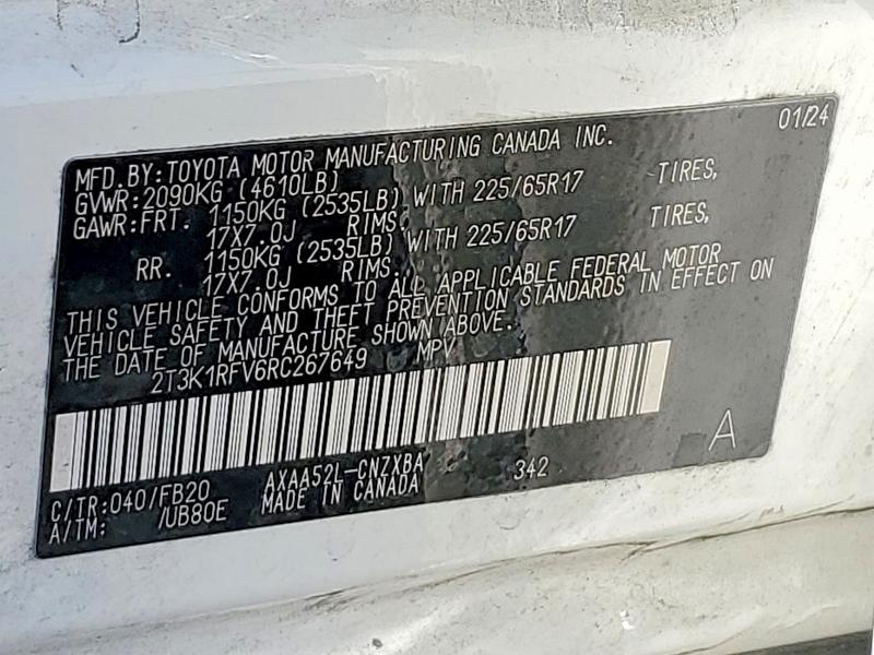 Продажа на аукционе авто 2024 Toyota Rav4, vin: 2T3K1RFV6RC267649, номер лота: 53899626