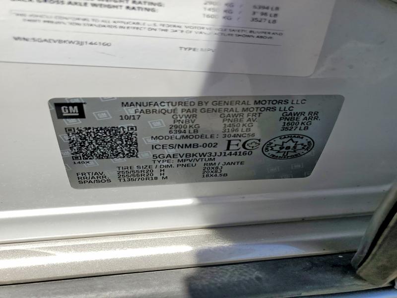 2018 Buick Enclave მანქანა იყიდება აუქციონზე, vin: 5GAEVBKW3JJ144160, აუქციონის ნომერი: 53358346