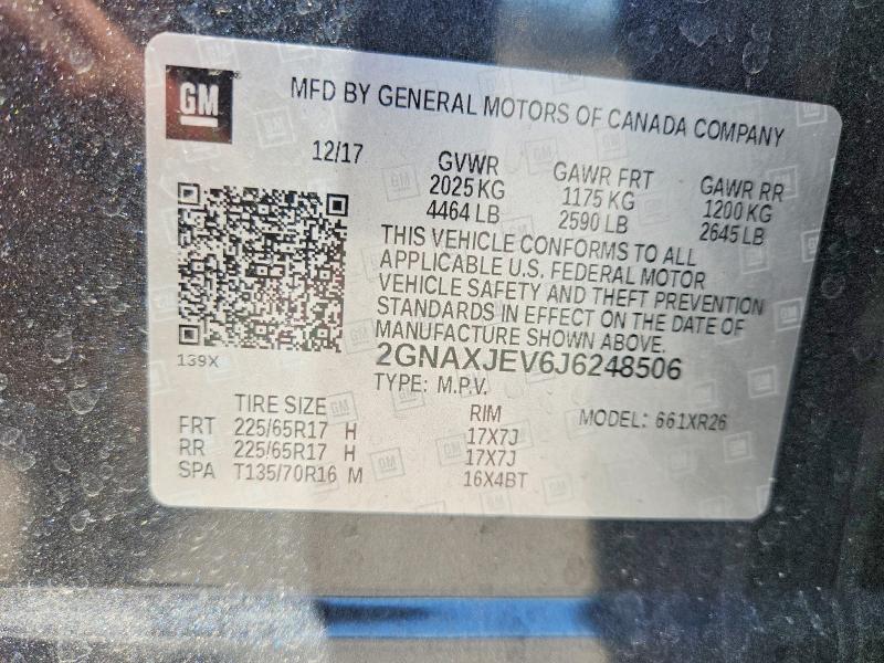 53405496 :رقم المزاد ، 2GNAXJEV6J6248506 vin ، 2018 Chevrolet Equinox مزاد بيع