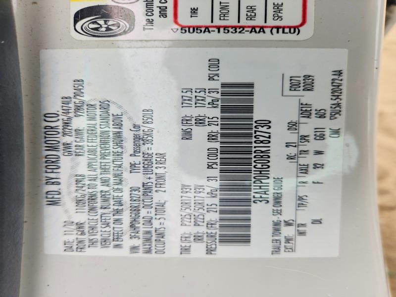 54460576 :رقم المزاد ، 3FAHP0HG0BR182730 vin ، 2011 Ford Fusion مزاد بيع