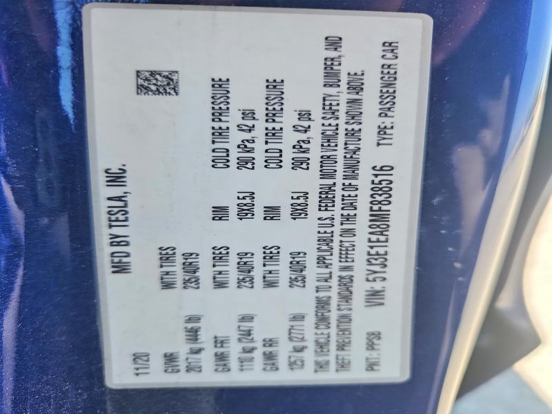 54604086 :رقم المزاد ، 5YJ3E1EA8MF838516 vin ، 2021 Tesla Model 3 مزاد بيع