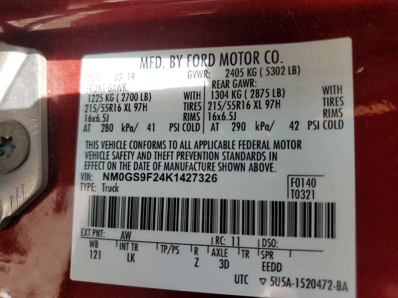Aukcja sprzedaży 2019 Ford Transit Connect, vin: NM0GS9F24K1427326, numer aukcji: 53165326