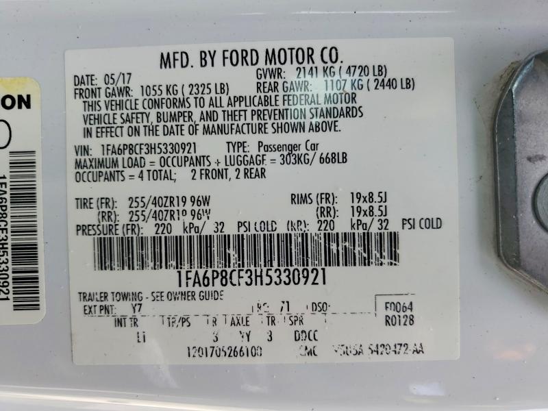 Aukcja sprzedaży 2017 Ford Mustang, vin: 1FA6P8CF3H5330921, numer aukcji: 52673606