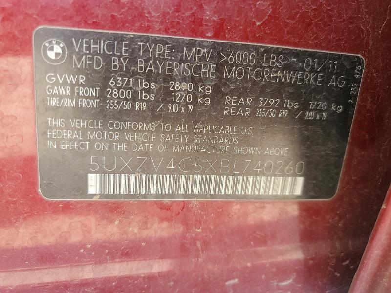 Продаж на аукціоні авто 2011 Bmw X5, vin: 5UXZV4C5XBL740260, номер лоту: 52755296