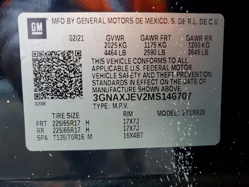 2021 Chevrolet Equinox მანქანა იყიდება აუქციონზე, vin: 3GNAXJEV2MS146707, აუქციონის ნომერი: 54639856