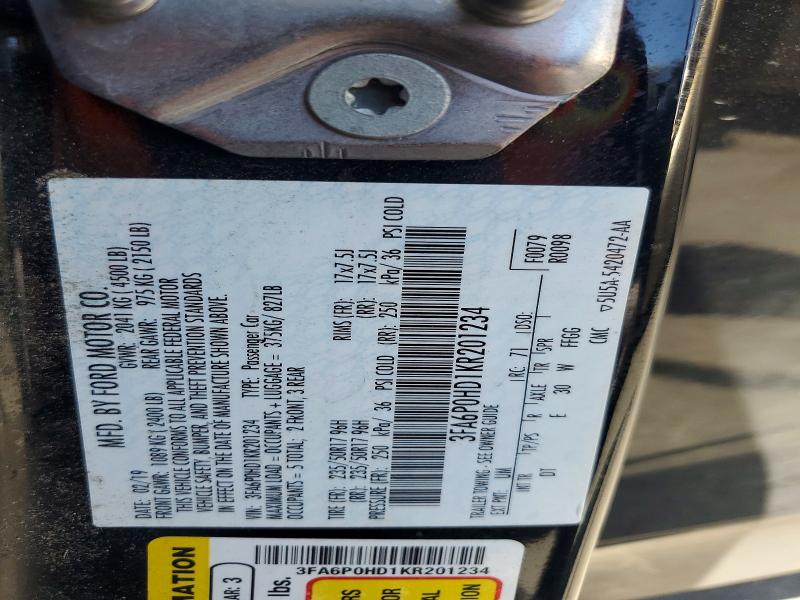 Продажа на аукционе авто 2019 Ford Fusion, vin: 3FA6P0HD1KR201234, номер лота: 52904306