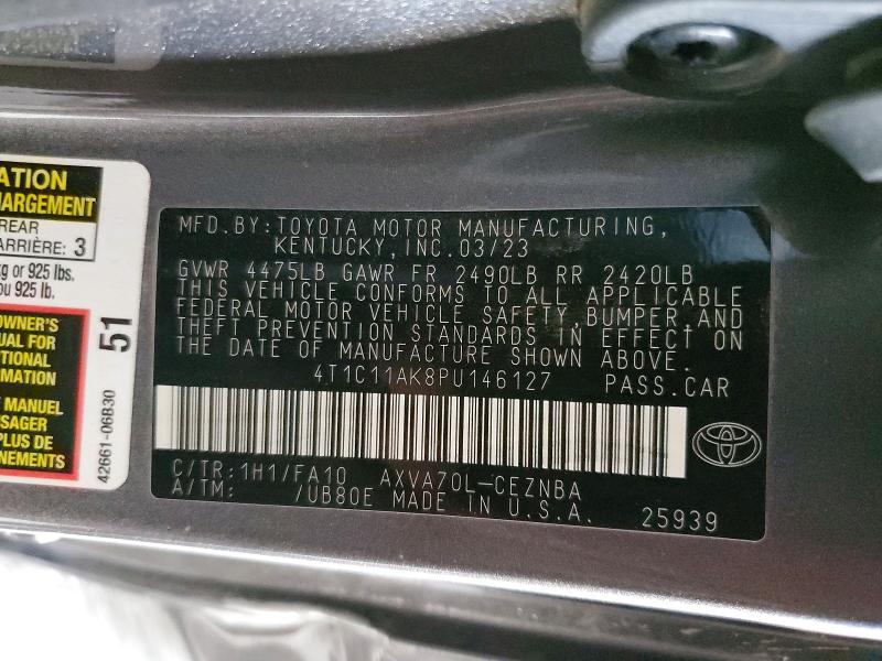 53271256 :رقم المزاد ، 4T1C11AK8PU146127 vin ، 2023 Toyota Camry مزاد بيع