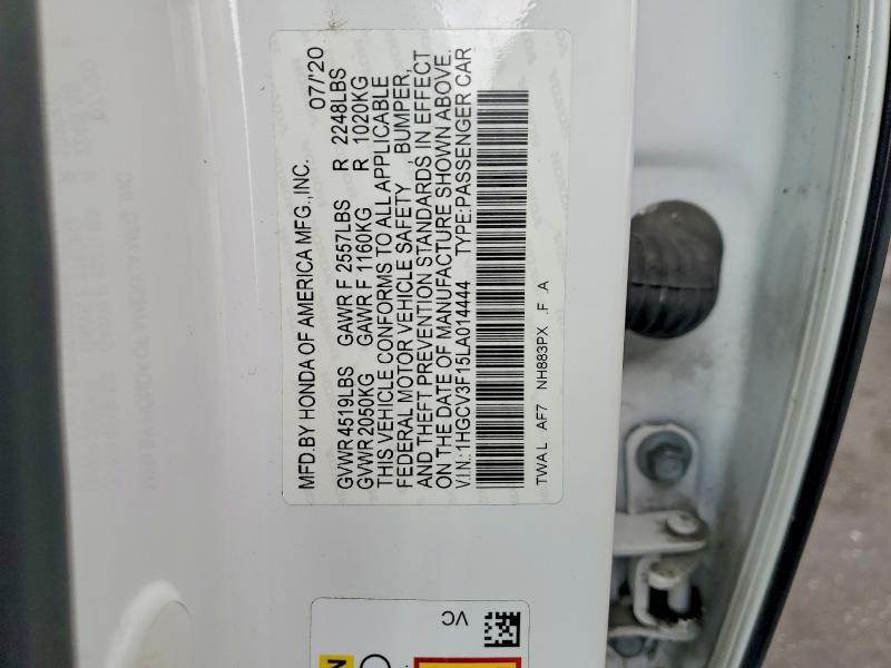 Продаж на аукціоні авто 2020 Honda Accord, vin: 1HGCV3F15LA014444, номер лоту: 54721256