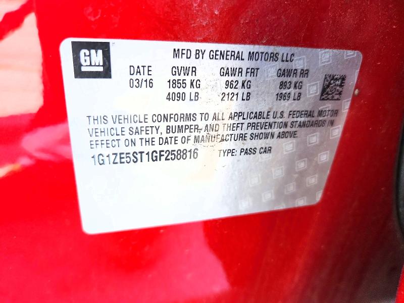 53842126 :رقم المزاد ، 1G1ZE5ST1GF258816 vin ، 2016 Chevrolet Malibu مزاد بيع