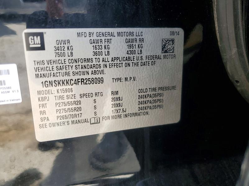 54263356 :رقم المزاد ، 1GNSKKKC4FR258099 vin ، 2015 Chevrolet Suburban مزاد بيع