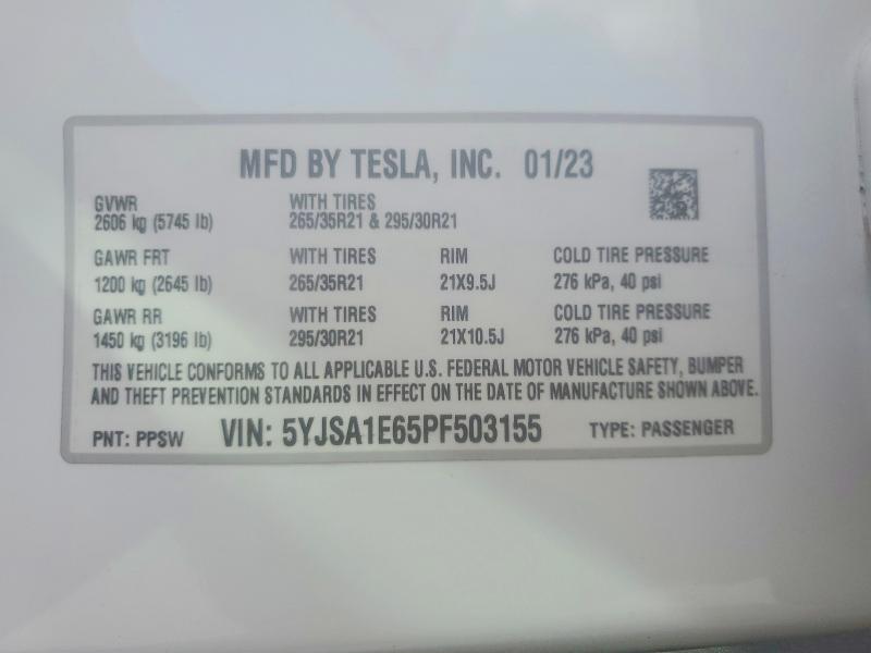 Продажа на аукционе авто 2023 Tesla Model S, vin: 5YJSA1E65PF503155, номер лота: 54044186