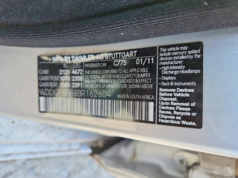 Aukcja sprzedaży 2011 Mercedes-benz C, vin: WDDGF8BB8BR162604, numer aukcji: 52756826