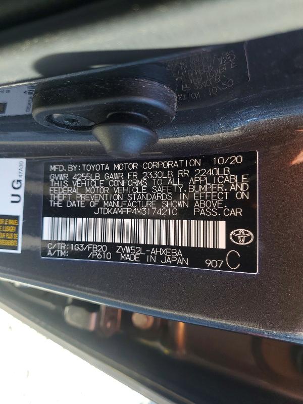 52696096 :رقم المزاد ، JTDKAMFP4M3174210 vin ، 2021 Toyota Prius Prime مزاد بيع