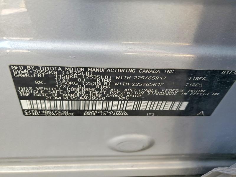 Aukcja sprzedaży 2018 Toyota Rav4, vin: 2T3WFREV5JW439550, numer aukcji: 52387656