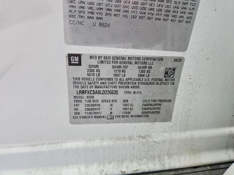 52671026 :رقم المزاد ، LRBFXCSA8LD226635 vin ، 2020 Buick Envision مزاد بيع