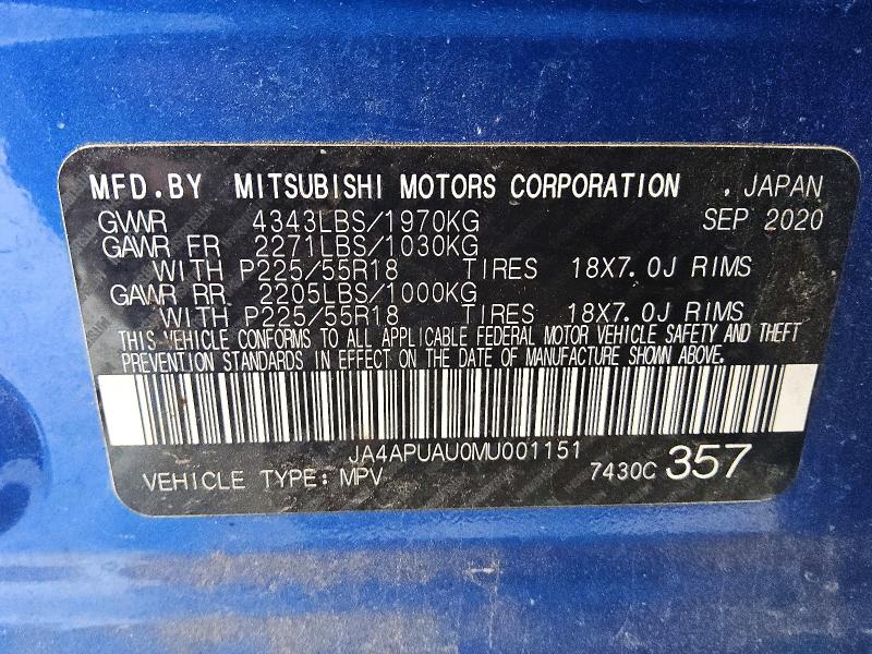 53185186 :رقم المزاد ، JA4APUAU0MU001151 vin ، 2021 Mitsubishi Outlander Sport مزاد بيع