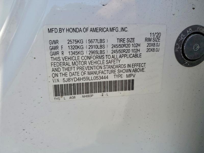 Aukcja sprzedaży 2020 Acura Mdx, vin: 5J8YD4H59LL053444, numer aukcji: 52321736