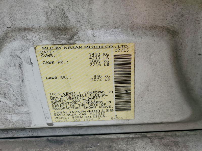 54154186 :رقم المزاد ، 1N4AL3APXFN400139 vin ، 2015 Nissan Altima مزاد بيع