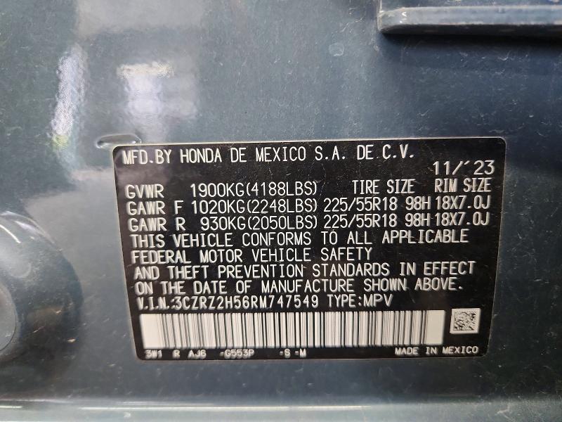 2024 Honda Hr-v მანქანა იყიდება აუქციონზე, vin: 3CZRZ2H56RM747549, აუქციონის ნომერი: 53027476
