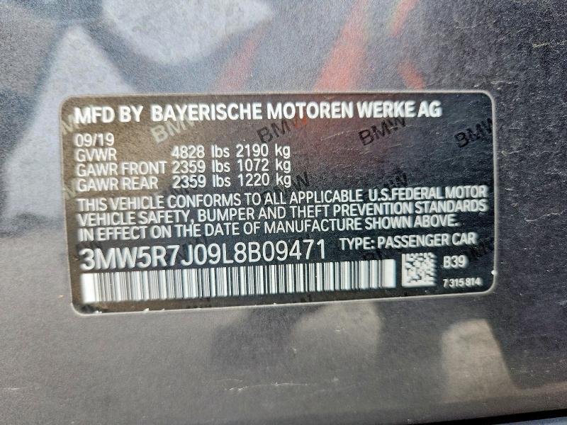 Aukcja sprzedaży 2020 Bmw 330xi, vin: 3MW5R7J09L8B09471, numer aukcji: 54648036