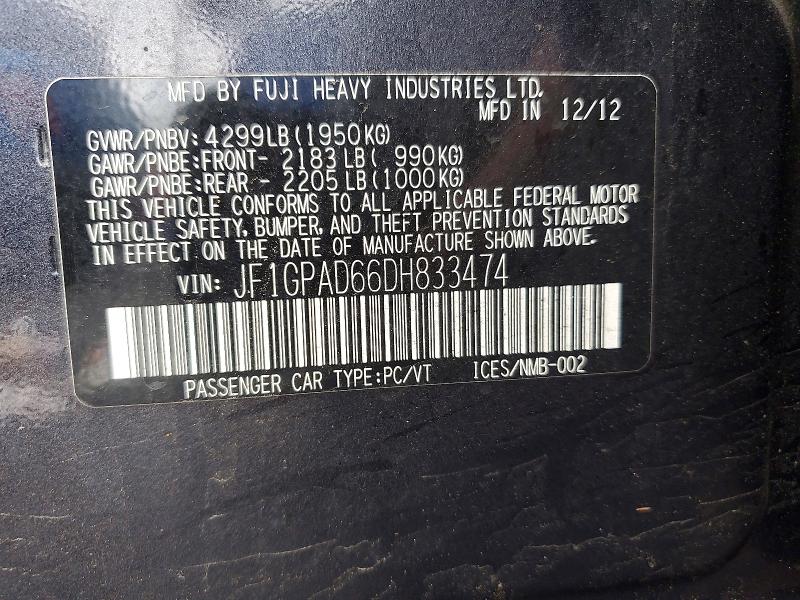 Aukcja sprzedaży 2013 Subaru Impreza, vin: JF1GPAD66DH833474, numer aukcji: 52587026
