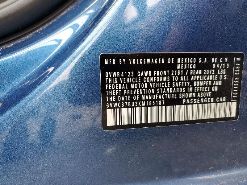 54975066 :رقم المزاد ، 3VWCB7BU3KM185187 vin ، 2019 Volkswagen Jetta مزاد بيع