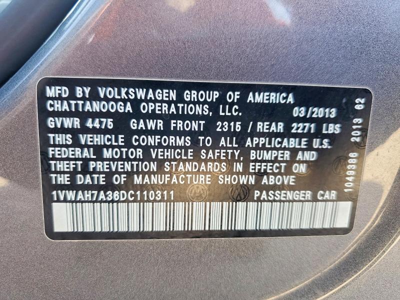 Aukcja sprzedaży 2013 Volkswagen Passat, vin: 1VWAH7A36DC110311, numer aukcji: 53615786