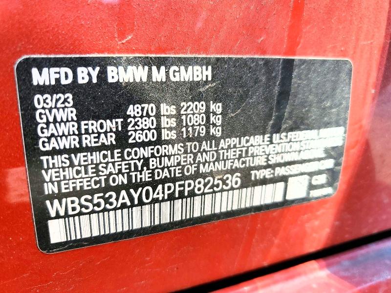 Продаж на аукціоні авто 2023 Bmw M3, vin: WBS53AY04PFP82536, номер лоту: 52289896