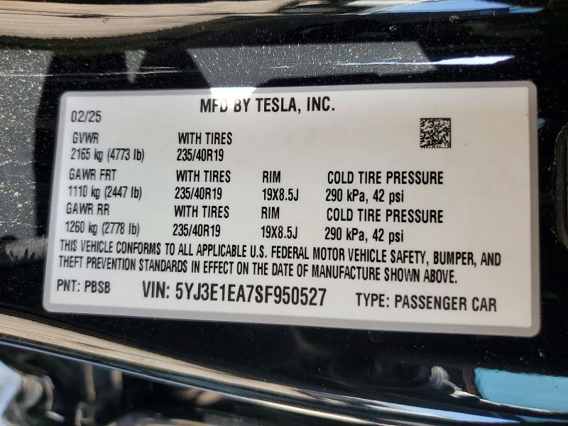 Продажа на аукционе авто 2025 Tesla Model 3, vin: 5YJ3E1EA7SF950527, номер лота: 54674246