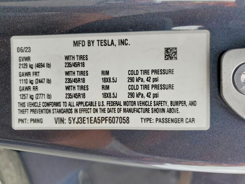 Продажа на аукционе авто 2023 Tesla Model 3, vin: 5YJ3E1EA5PF607058, номер лота: 53923606