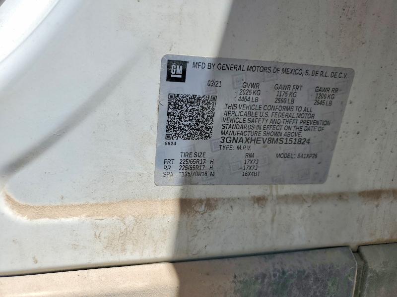 Aukcja sprzedaży 2021 Chevrolet Equinox, vin: 3GNAXHEV8MS151824, numer aukcji: 52858236
