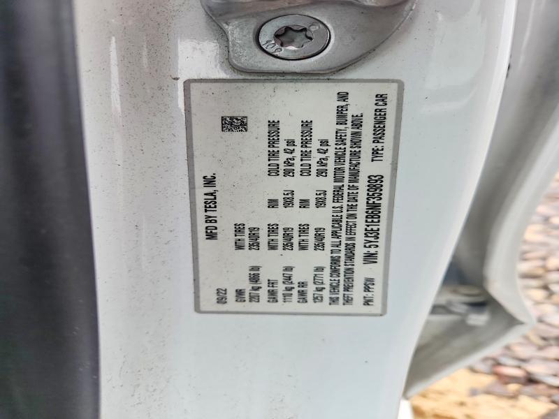 Продаж на аукціоні авто 2022 Tesla 3, vin: 5YJ3E1EB6NF359893, номер лоту: 53701866